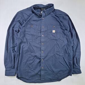 Carhartt Rugged Flex Men's 2XLT Navy Blue Relaxed Fit Workwear Long Sleeve Shirt